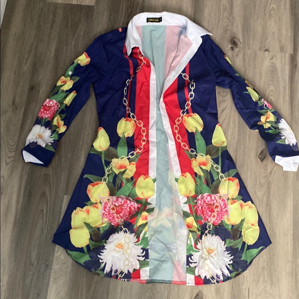 Floral Chain Print Long Sleeve Dress